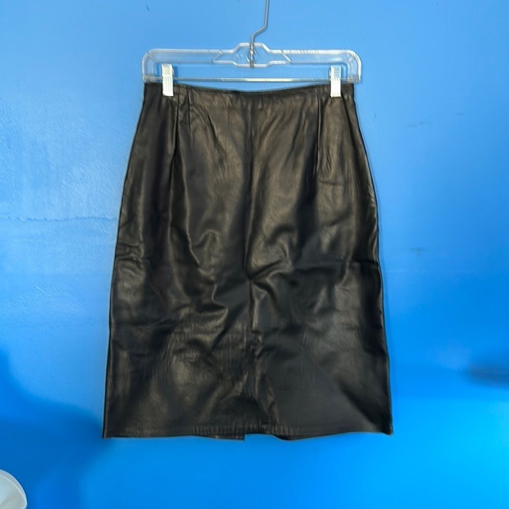 Firenze Santa Barbara Women’s Black Leather Skirt Size 10 Classic Pencil Midi